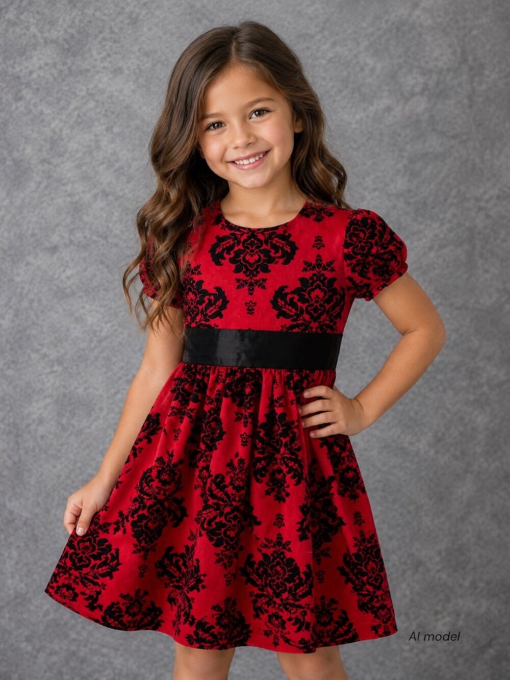 Hartstrings Dress Girls 6 Red Black Velvet Palampore Floral Ribbon Cotton Party